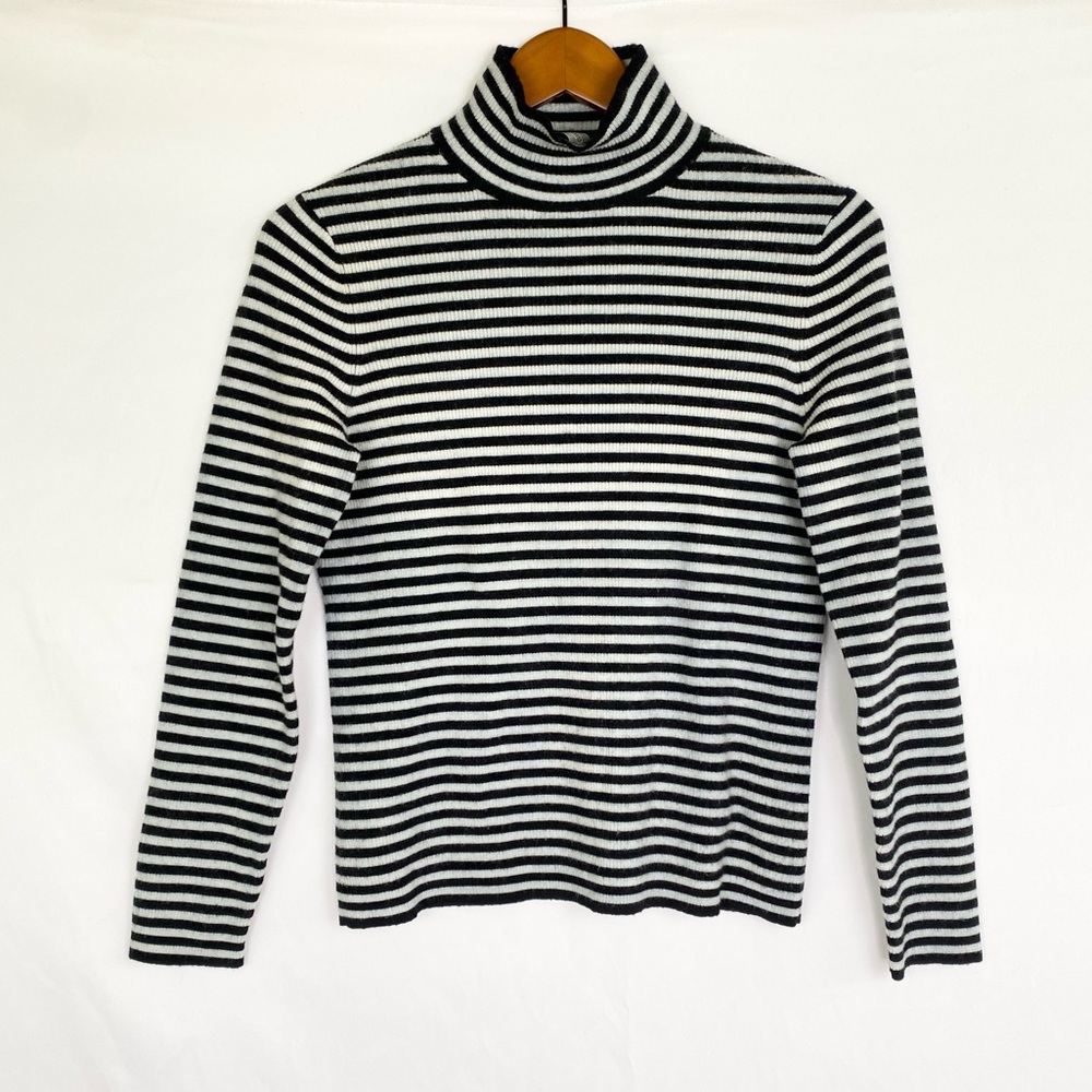 TORY BURCH Wool Mock Neck Striped Turtleneck Long Sleeve Sweater Stretchy Ribbed